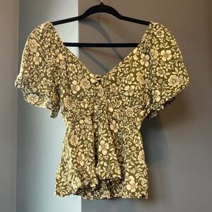 Angie Olive Floral Blouse